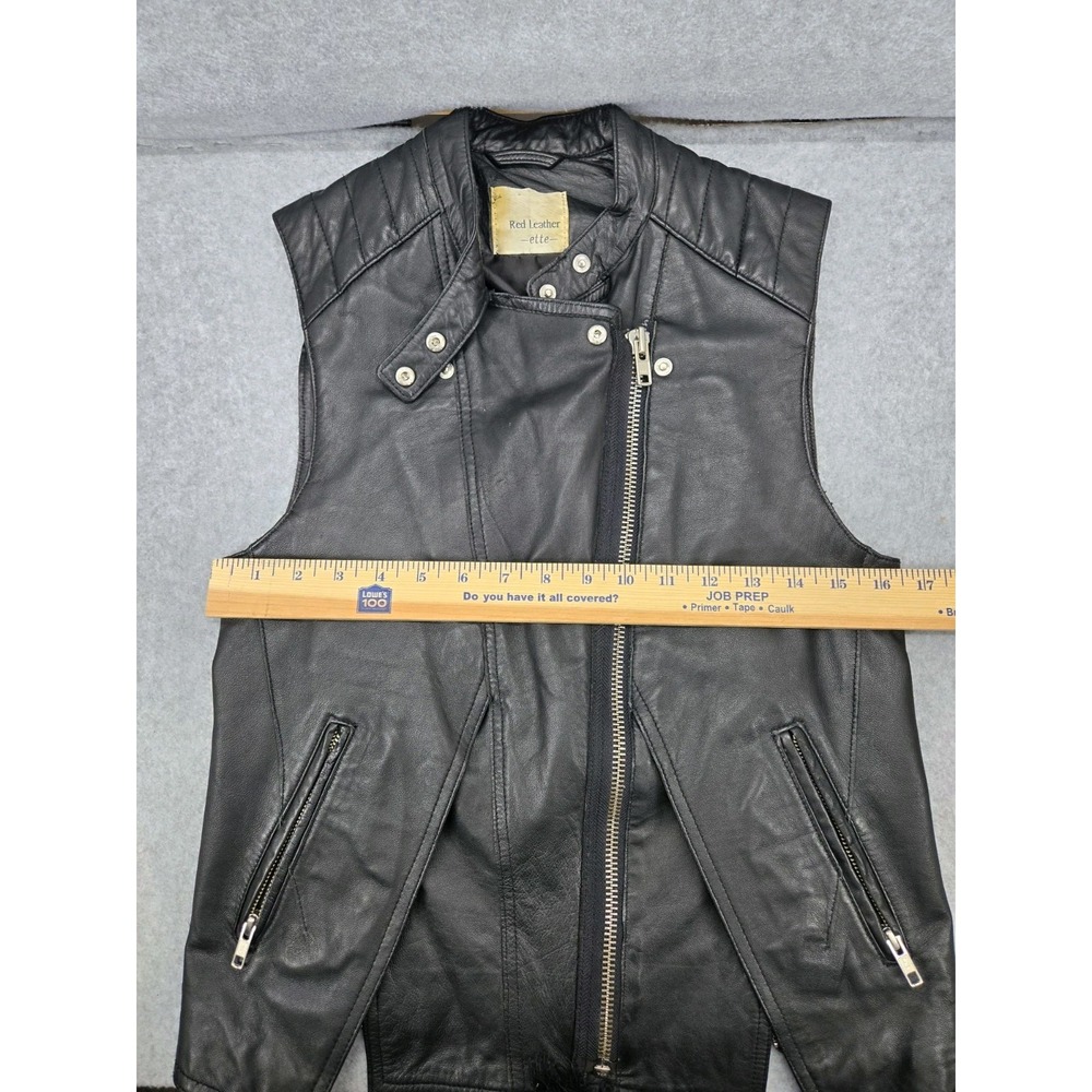 Red Leatherette Black Motorcycle Moto Biker Zip Up Vest size 8 - Picture 8 of 10